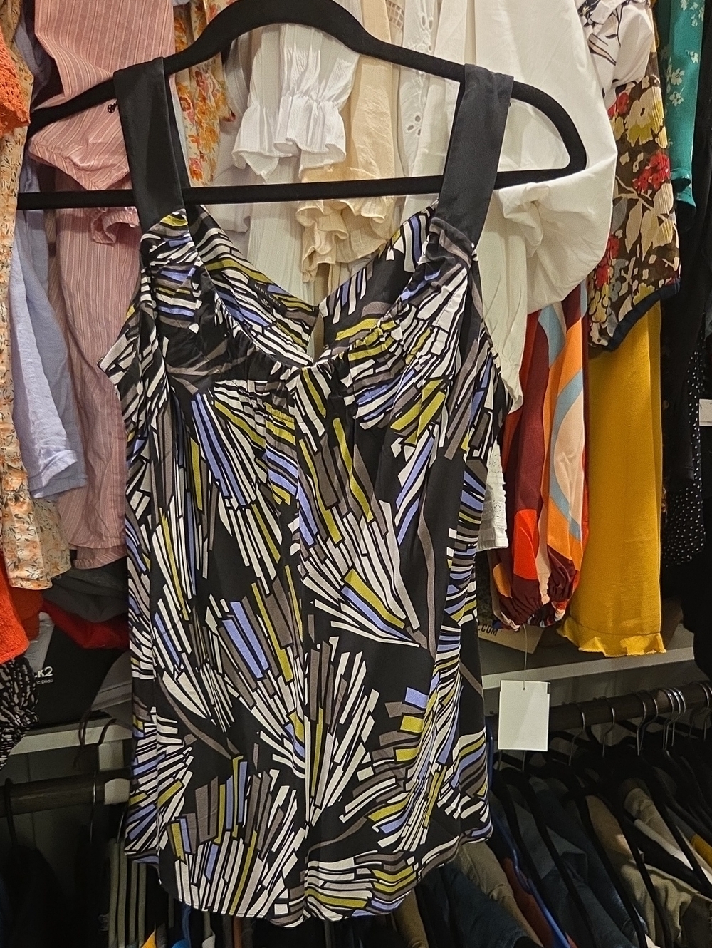 Nine West Black Abstract-Print Camisole with Lavender & Olive Highlights
